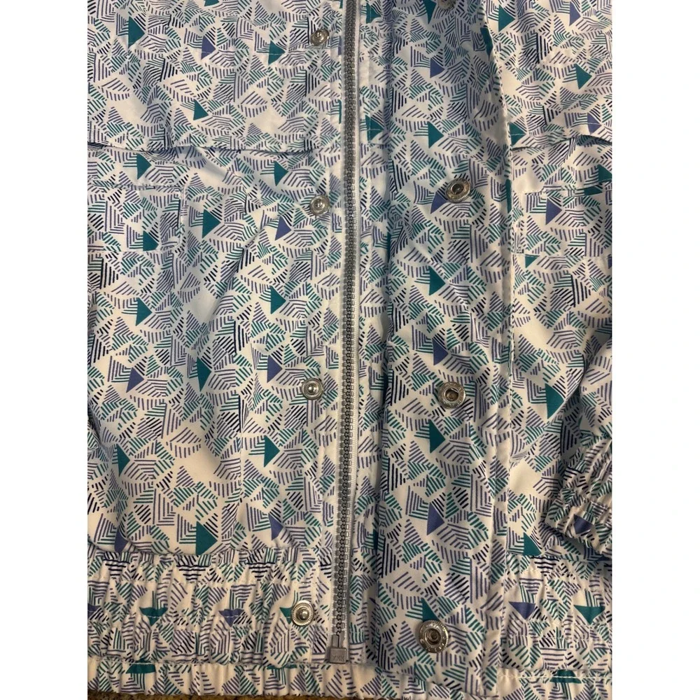 Vtg Langert Sports Wear Womens 2 Piece Set Geometric Windbreaker Jacket & Polo M